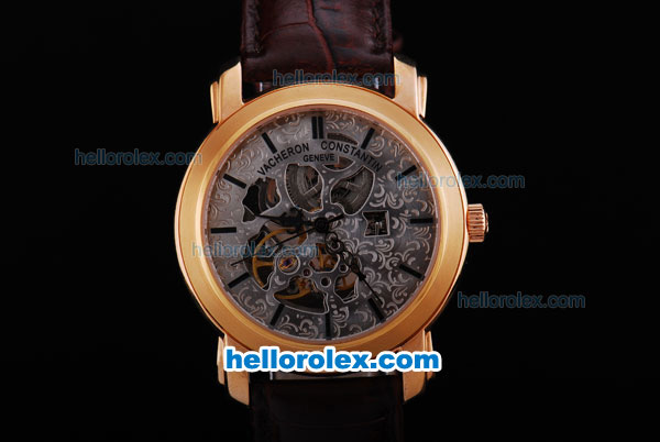 Vacheron Constantin Skeleton Automatic Gold Casing with Black Marking and Leather Strap - Click Image to Close